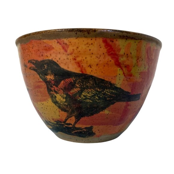 Art Pottery Raven Bowl By Celtic Raven Studio Black Orange - Picture 1 of 8